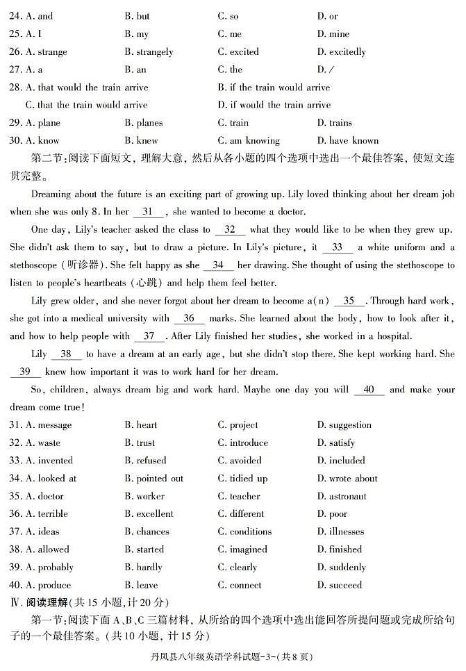 陕西省商洛市丹凤县2024-2025学年八年级下学期期末考试英语试卷第3页