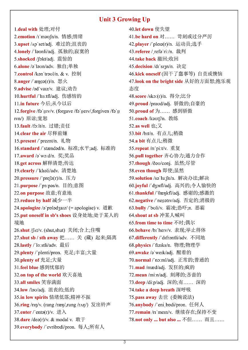 2024版人教版八年级下册英语期末全册单词知识点背诵版第3页