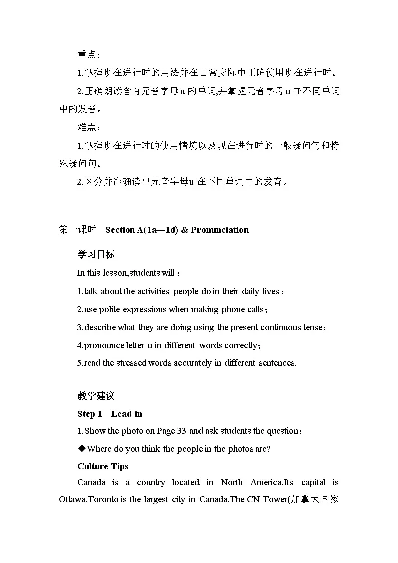 人教版(2024)七年级下册英语 Unit 5 Here and Now 教案第3页