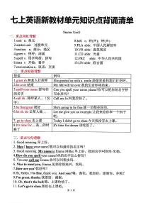 2024版人教版七年级上册英语期末单元知识点背诵清单