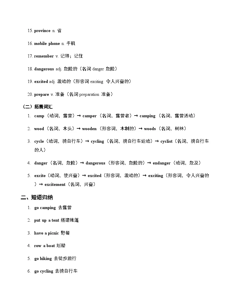 Unit 7 Outdoor fun 知识点总结与练习 2024-2025学年译林版(2024)七年级英语下册第2页