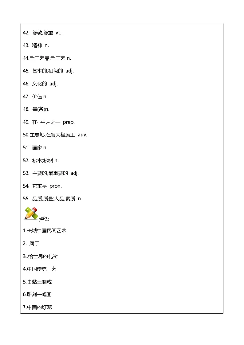 Unit4 Chinese folk art 重点单词短语默写-练习(含答案) 2025-2026学年译林版英语七年级下册第3页