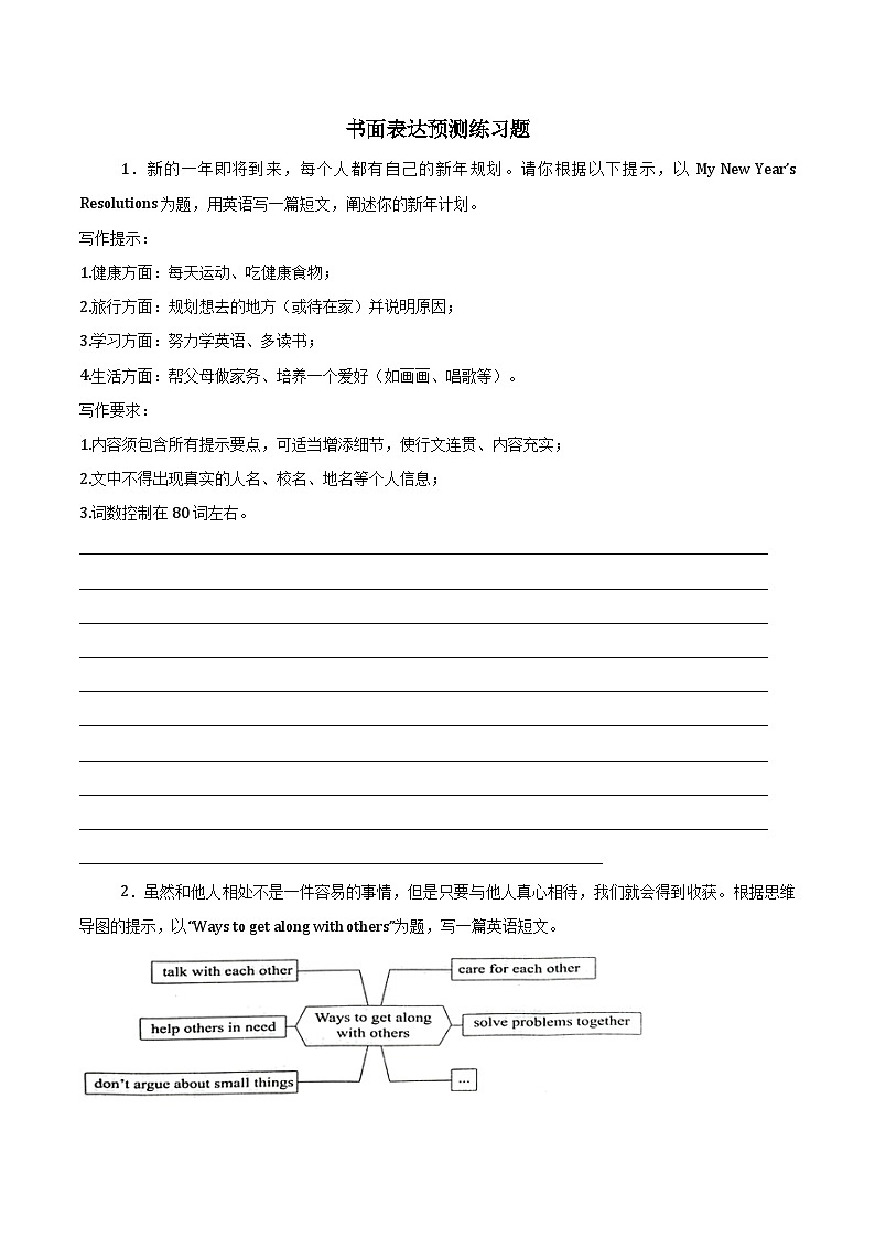 人教版(2024)八年级上册英语期末复习:书面表达 预测练习题汇编(含答案+范文)第2页