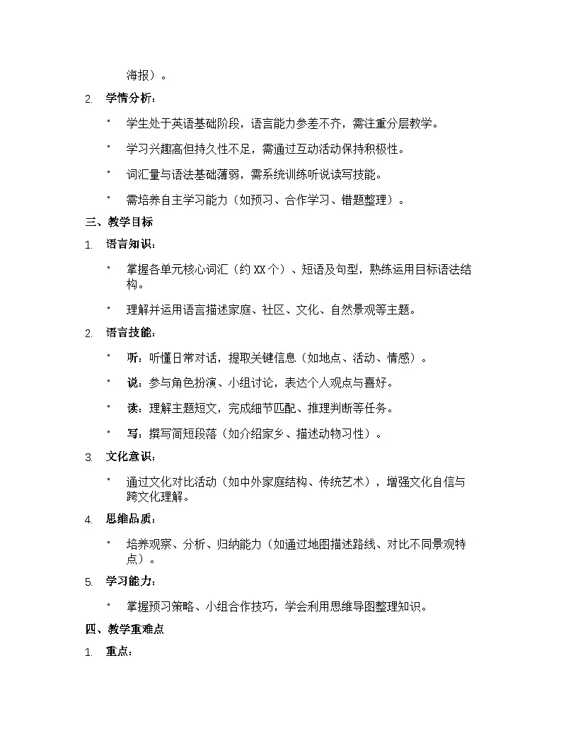 【开学专区】牛津译林版初中英语七年级下册教学计划(2024年改版)第2页