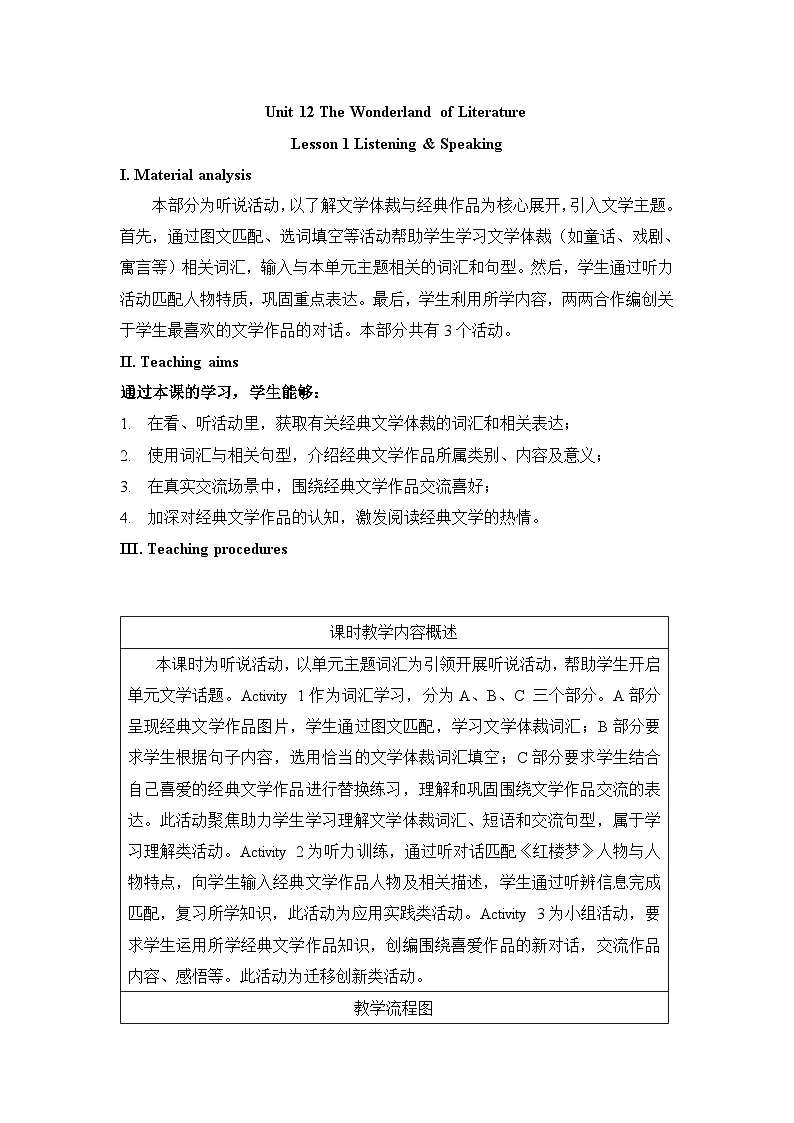 仁爱科普版(2024)英语八年级下册Unit 12 Lesson 1 Listening and Speaking(表格式教学设计)第1页