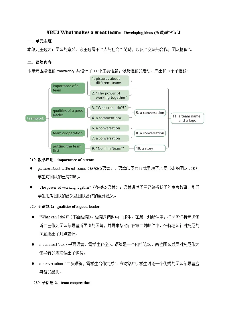 Unit 3 :Developing ideas (听说)教学设计表格式--2025-2026学年八年级下册(新标准)修订版《英语》(外研社版)第1页