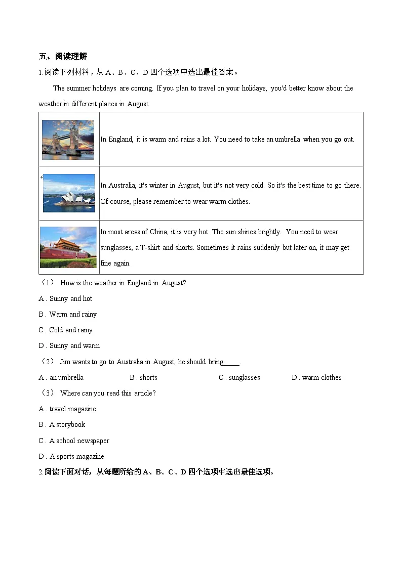 Unit 6 Beautiful landscapes Further study一课一练英语译林版(2024)初中七年级下册(无答案)第3页