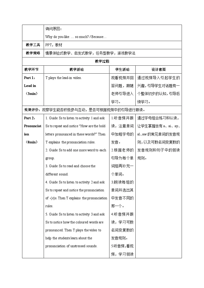人教版2024初中英语七下Unit1 课时2 Section A Pronunciation-2a-2f 表格式教学设计第3页