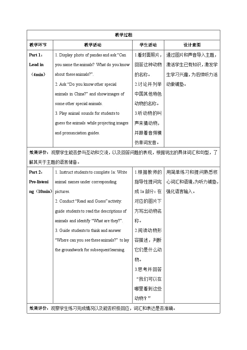 人教版2024初中英语七下Unit1 课时1 Section A 1a-1d 表格式教学设计第3页