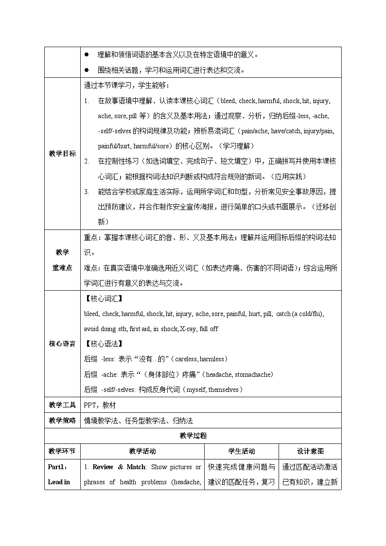 人教版2024初中英语八下Unit2课时5 Section 5 Vocabulary in use 表格式教学设计第2页
