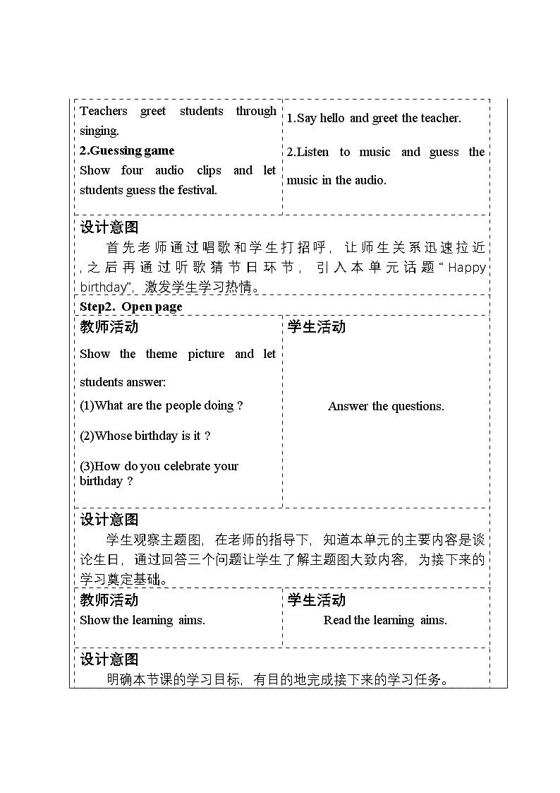 Unit 7 Happy Birthday Section A(1a-1d)教学设计(表格式)人教版(2024)英语七年级上册第3页