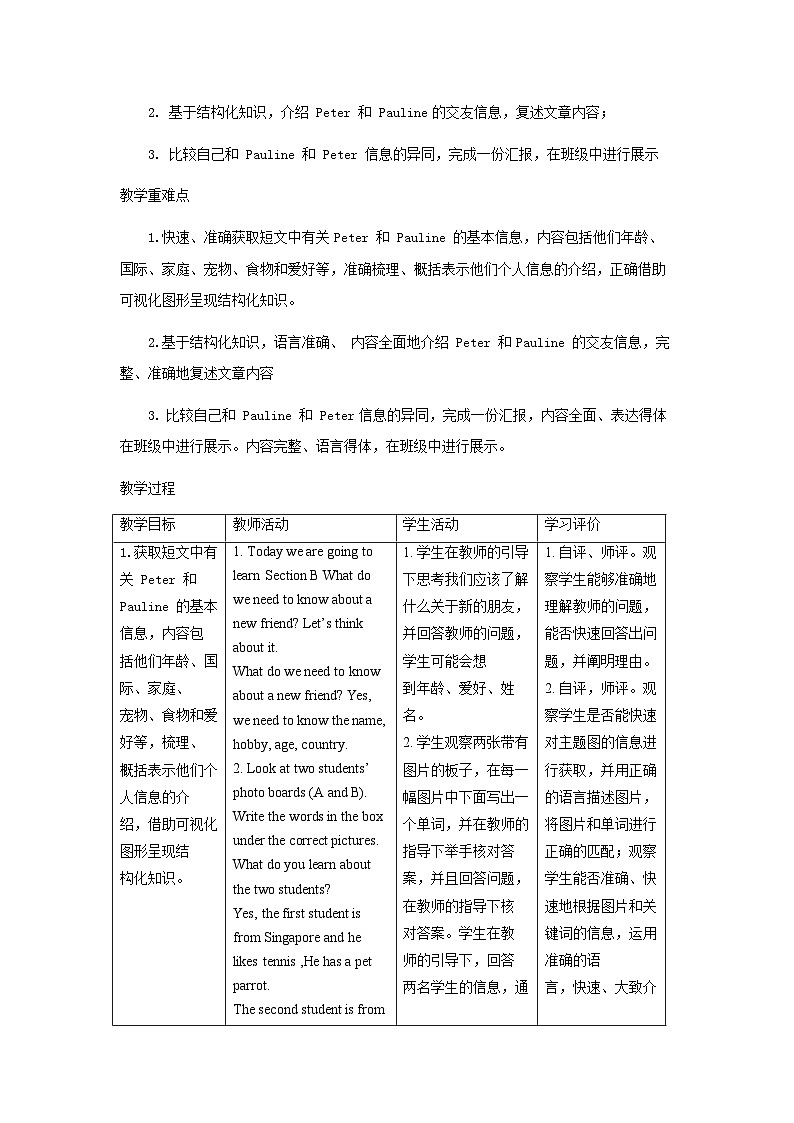 Unit 1 You and Me Section B 1a-2b(教学设计)(表格式)-人教版(2024)七年级英语上册第2页