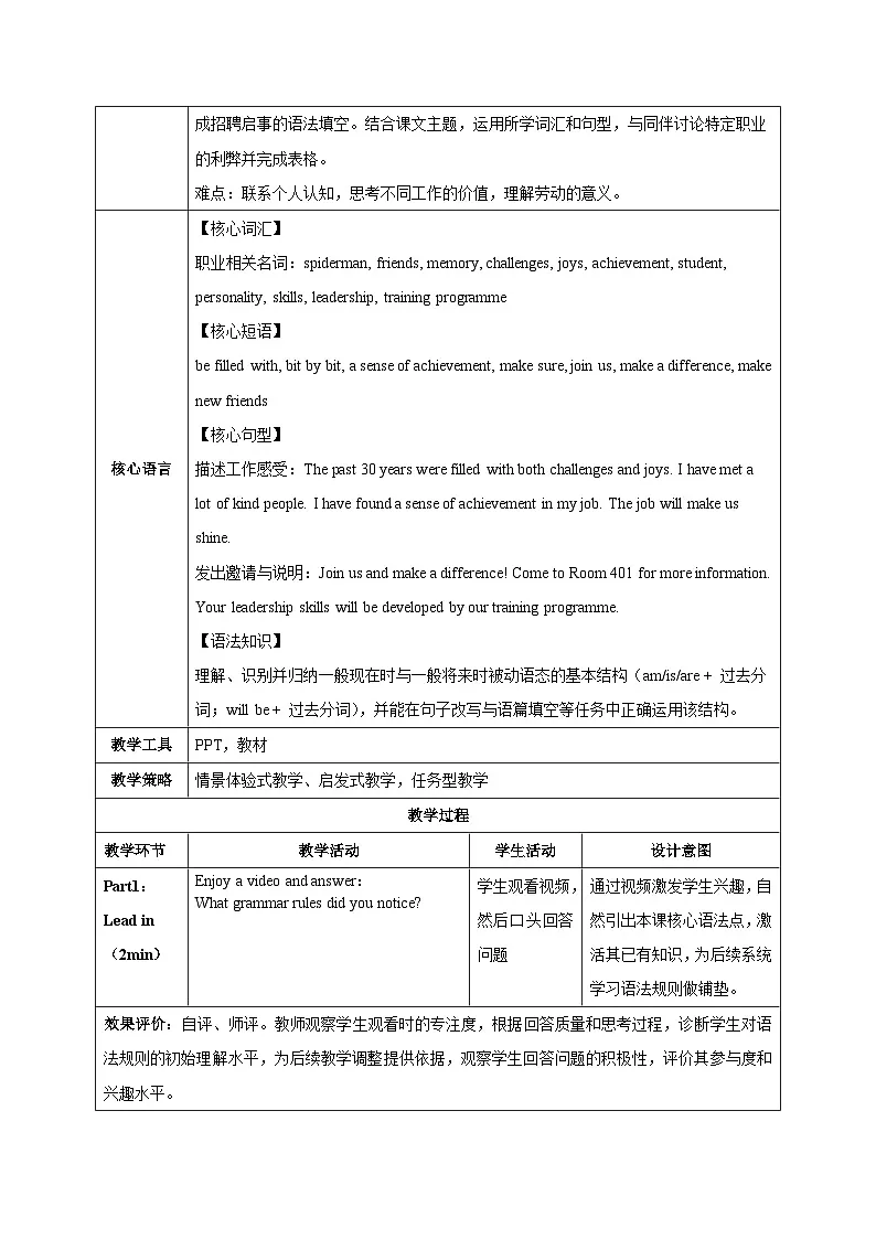 外研版2024初中英语八下Unit1课时3Understanding ideas Grammar表格式教学设计第3页
