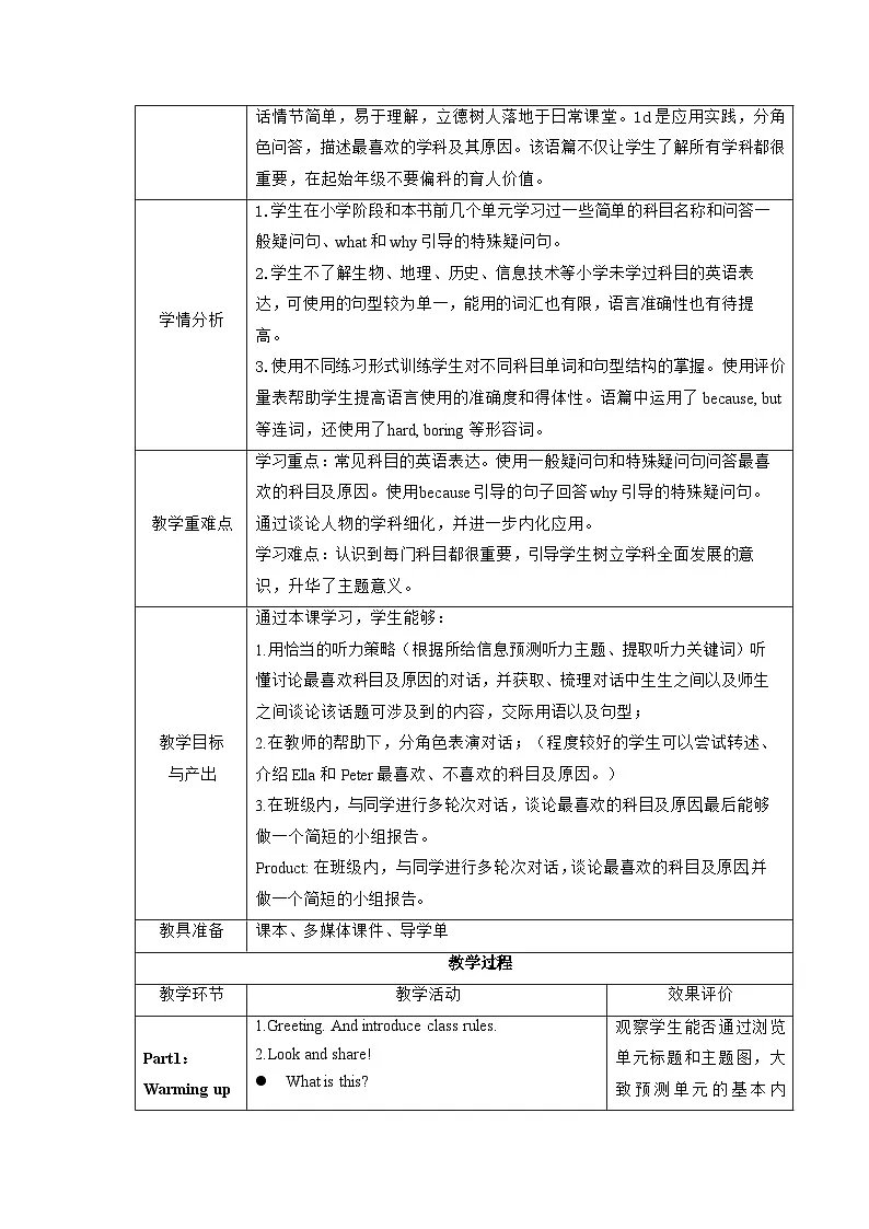 Unit 4 My Favourite Subject Section A 1a-1d 教学设计人教版英语(2024)七年级上册第2页