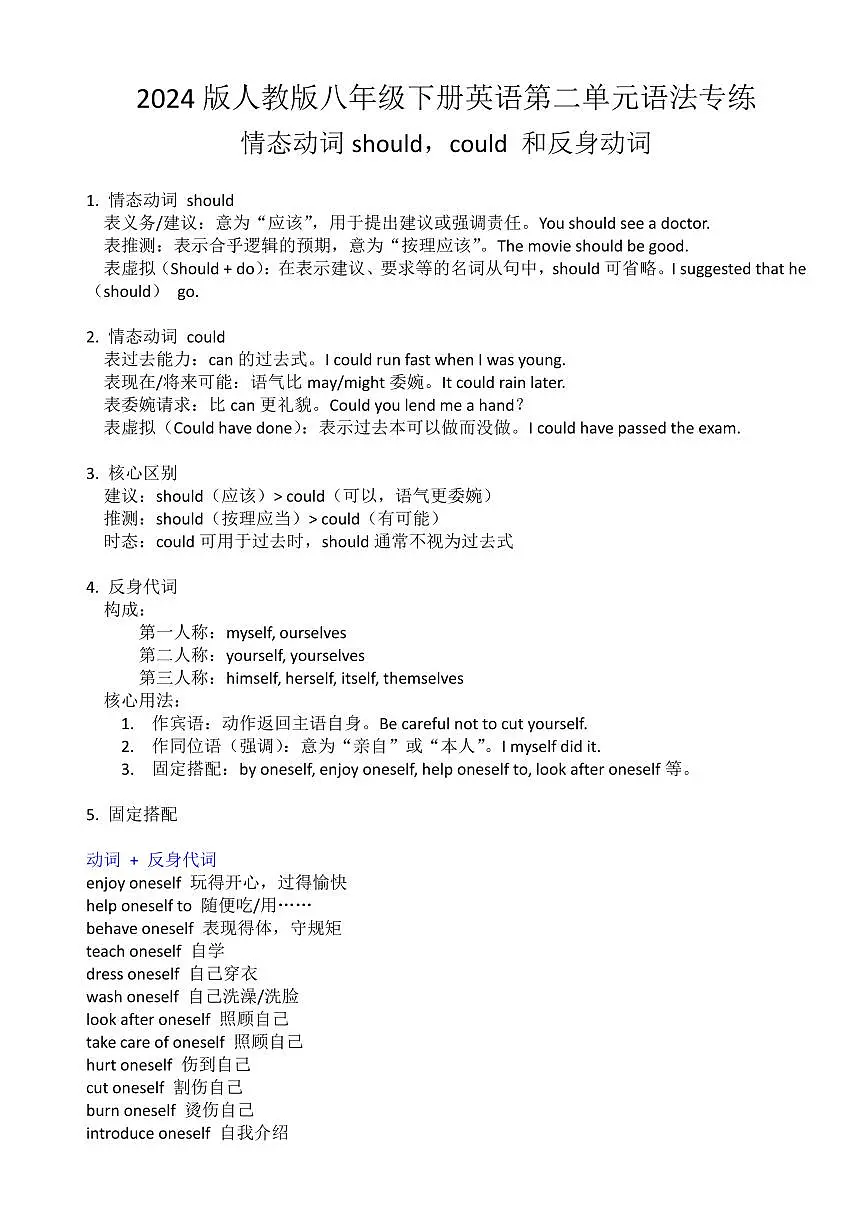 2024版人教版八年级下册英语第二单元语法专练含答案第1页