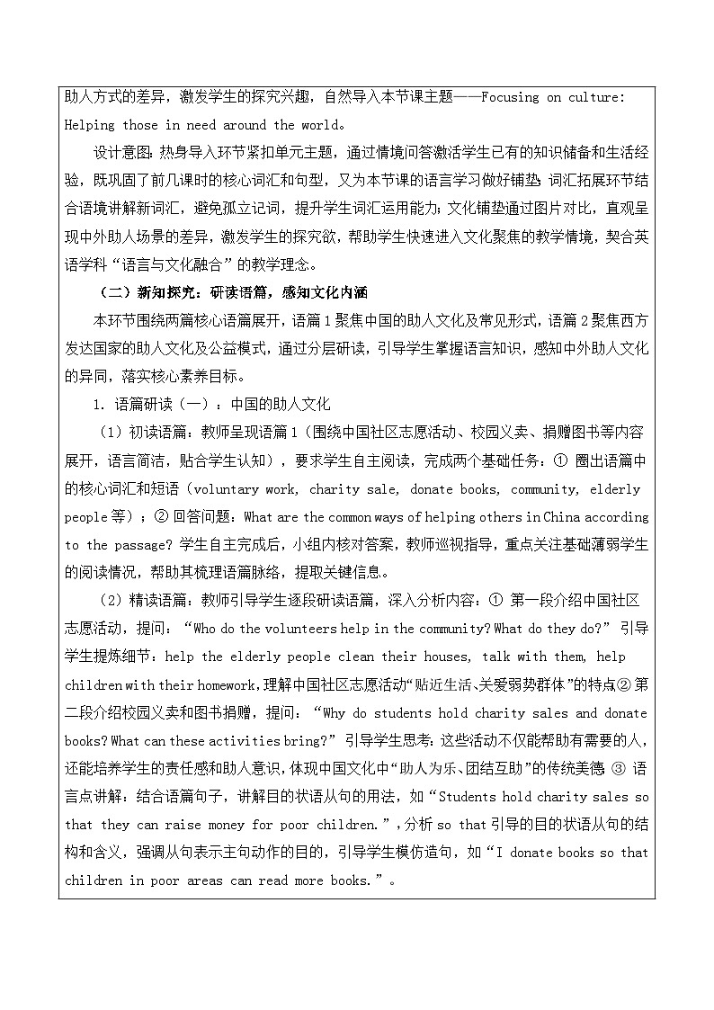 【新教材】沪教版(2024)八年级下册英语Unit 1 -Section 4 (Focusing on culture)教案【表格式】第2页