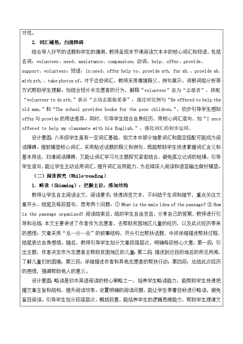 【新教材】沪教版(2024)八年级下册英语Unit 1 Helping those in need-Section 1 (Reading)教案【表格式】第2页