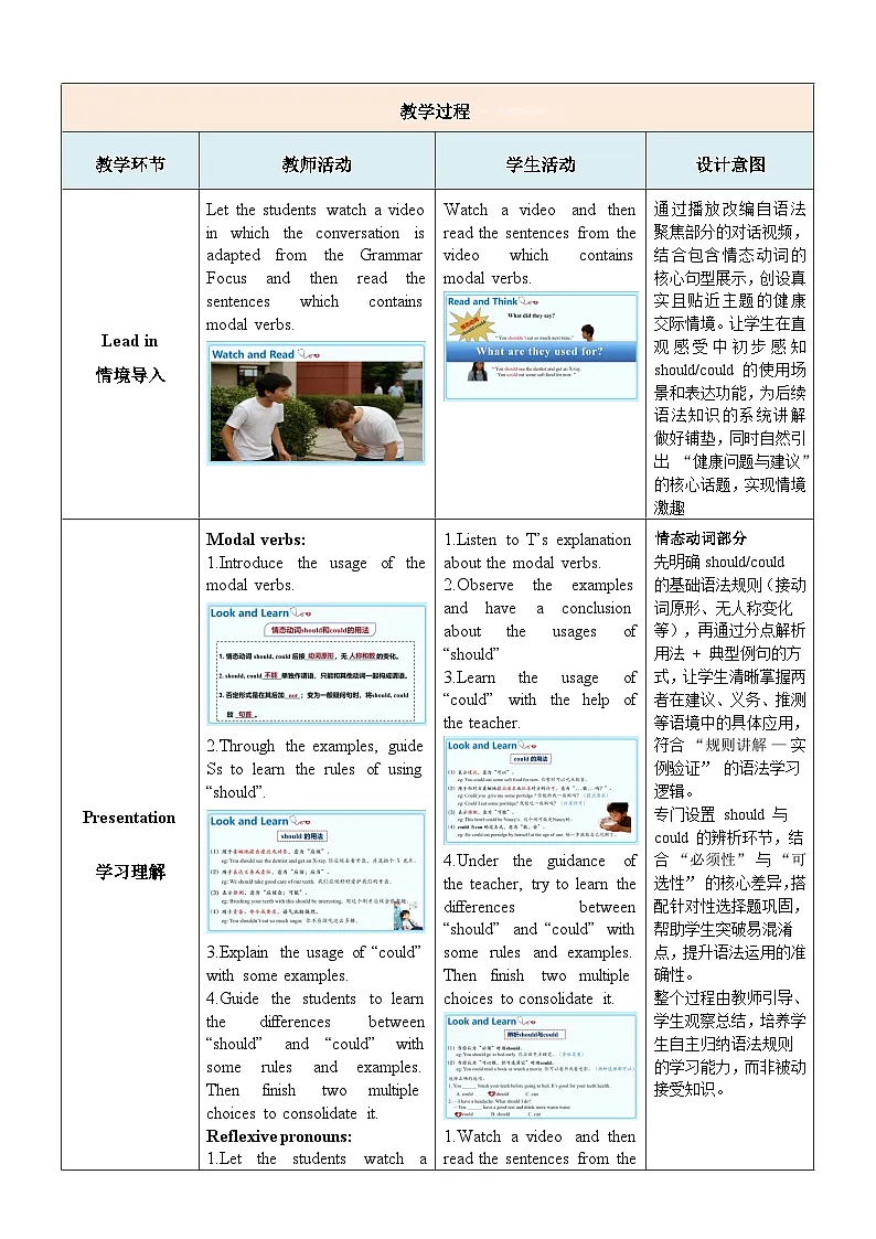 Unit 2 Stay Healthy 第3课时Section A 4a- 4d 语法课教学设计(表格式)人教版(2024)八年级英语下册第3页