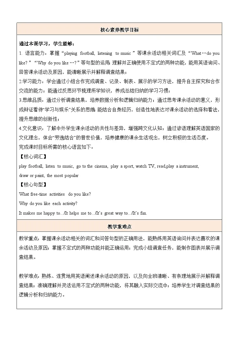 Unit 1 Time to relax 第6课时 Section B (4a-4c)project 项目活动课教学设计(表格式)人教版八年级英语下册第2页