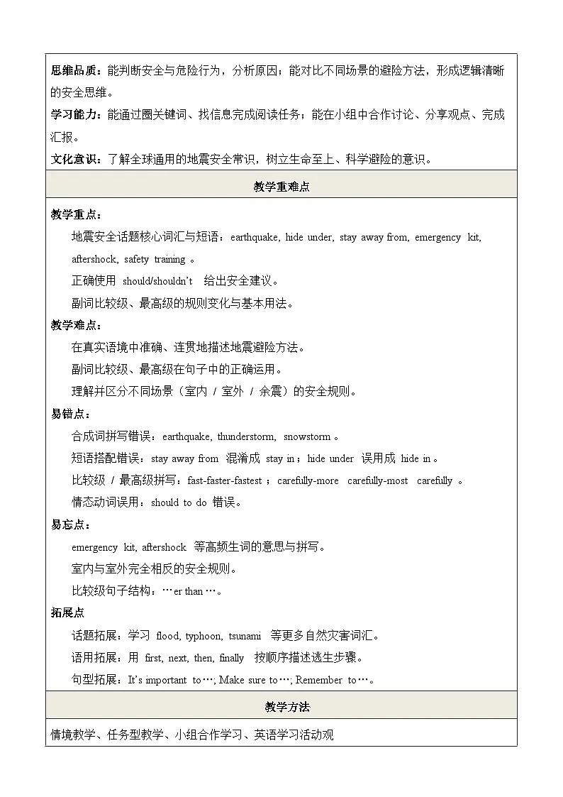 仁爱科普版(2024)八年级下册英语Unit 9 Forces of Nature Oral communication 教学设计(表格式)第2页