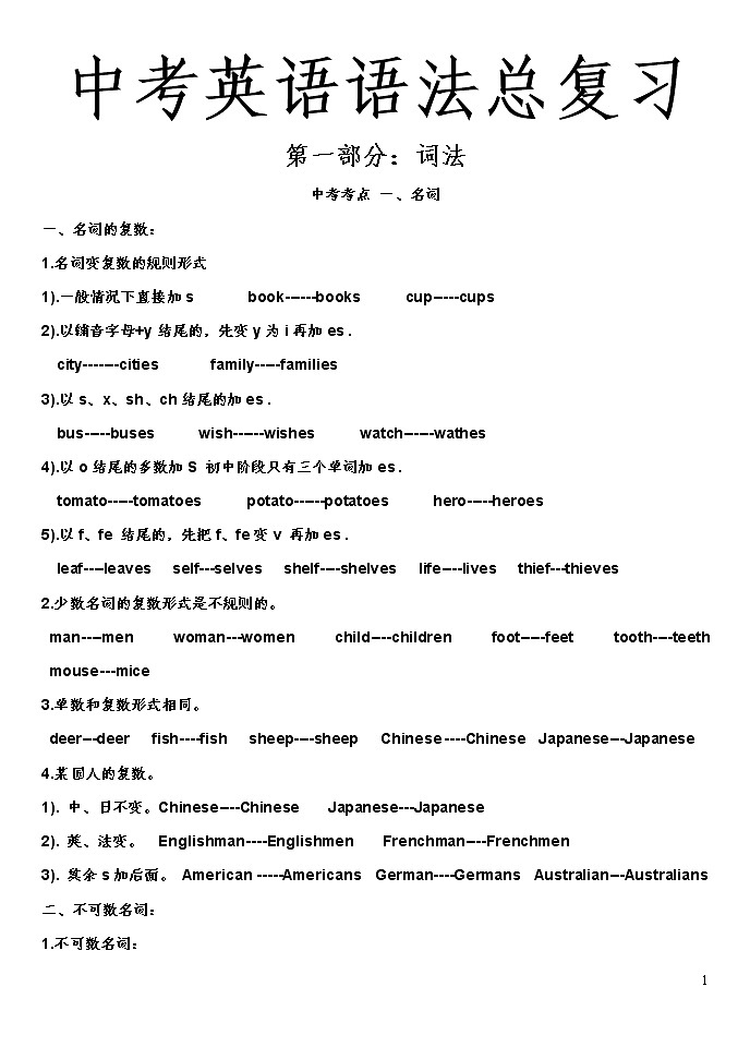 中考英语语法总复习第1页