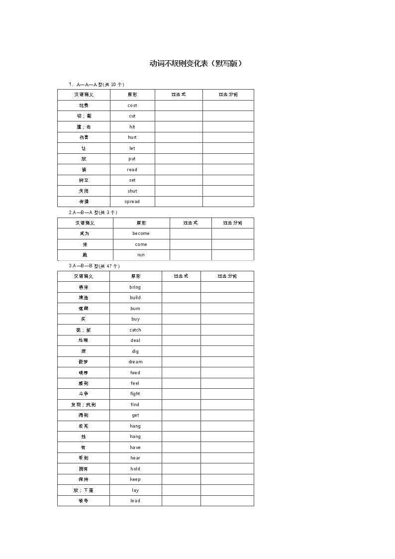 初中英语不规则动词默写 学案01