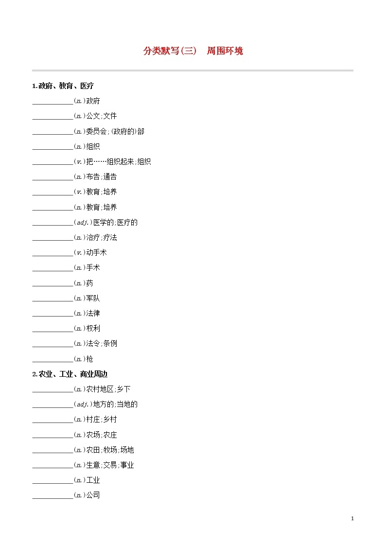 2020中考英语复习方案分类默写03周围环境试题01