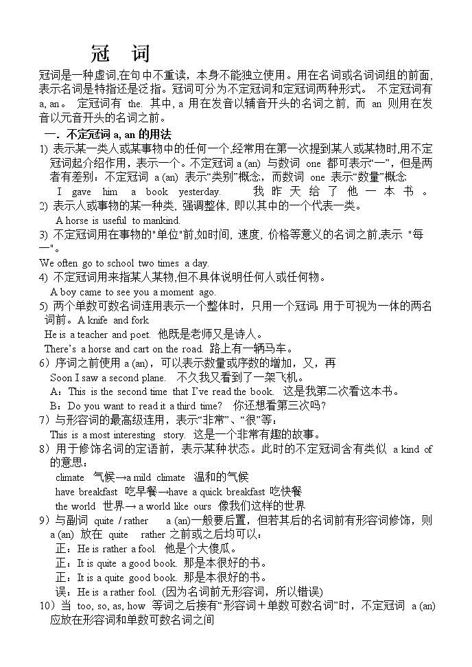 英语语法专项训练冠 词01