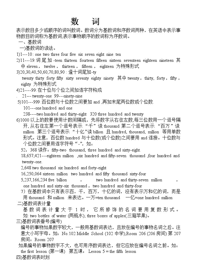 英语语法专项训练数词第1页