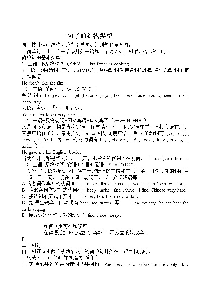 英语语法专项训练简单句和复合句01