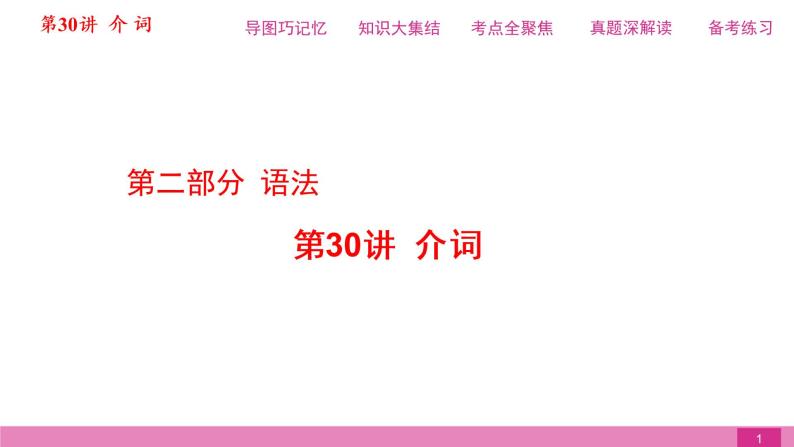 2021届中考复习人教版第二篇第二部分第30讲介词 课件01