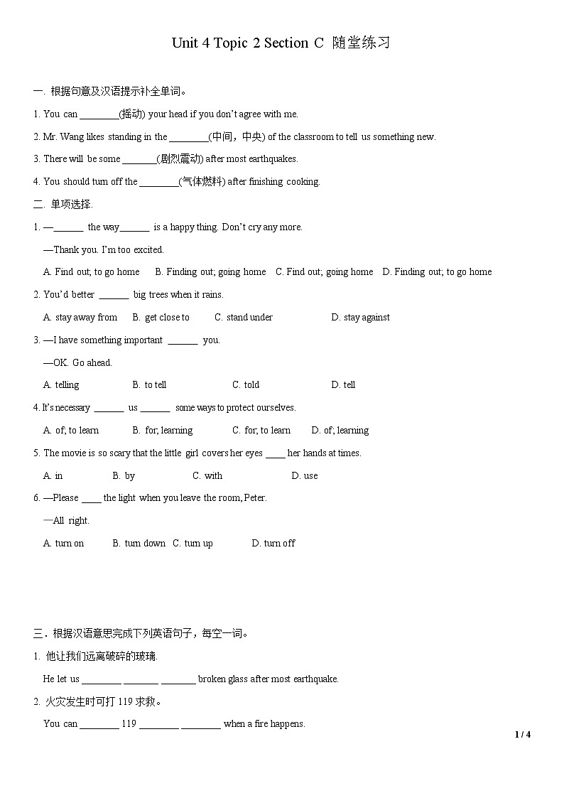 11.3 Unit 4 Topic 2 Section C(练习)(原卷版)第1页