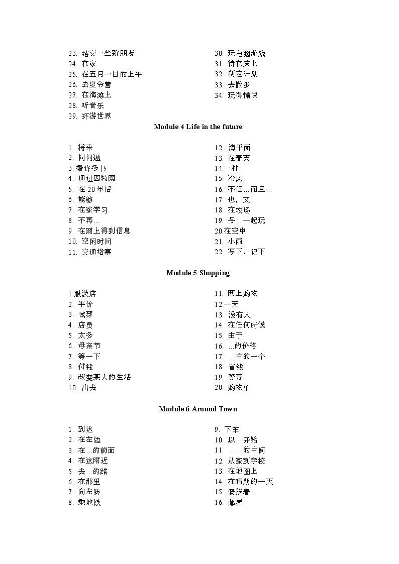 2020初中英语外研版七年级下册各单元必备短语 汉译英 背记练习题(含答案)第2页