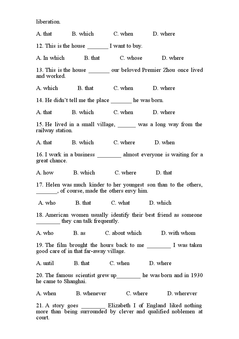 外研社九年级英语中考复习之定语从句练习题试卷（含答案）02