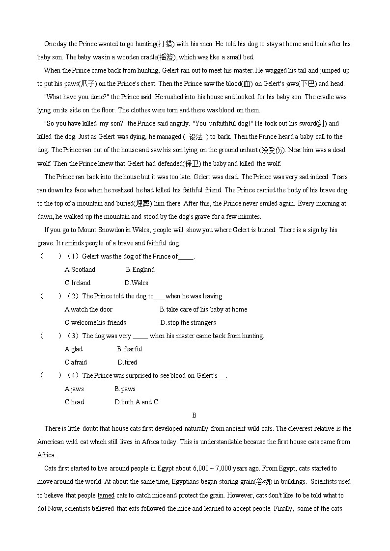 2020-2021学年 牛津版英语八年级下册 Module 3 Unit 6 Pets 单元过关测试题(含答案)03