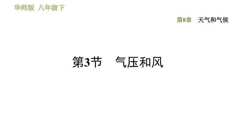华师版八年级下册科学课件 第8章 8.3 气压和风第1页