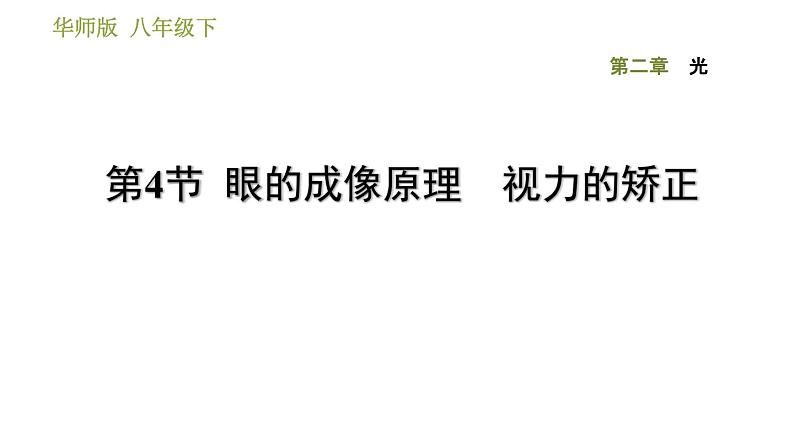 华师版八年级下册科学课件 第2章 2.4 眼的成像原理 视力的矫正第1页