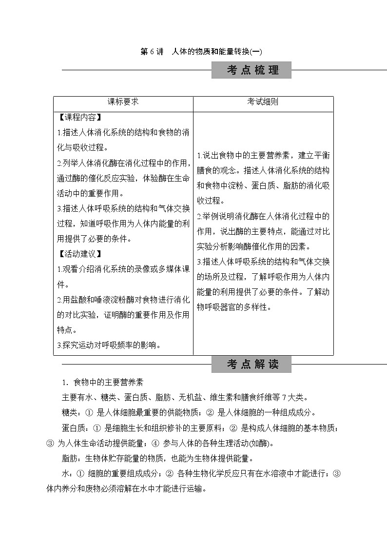 备战2022 中考科学 一轮复习 第2部分 第6讲 人体的物质和能量转换(一)—讲解部分第1页