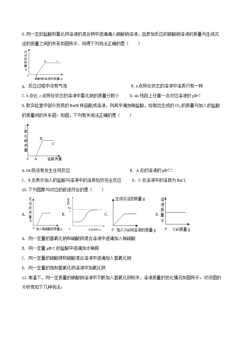 备战2022 中考科学 重难点练习 专题3.1 酸碱盐图像题03