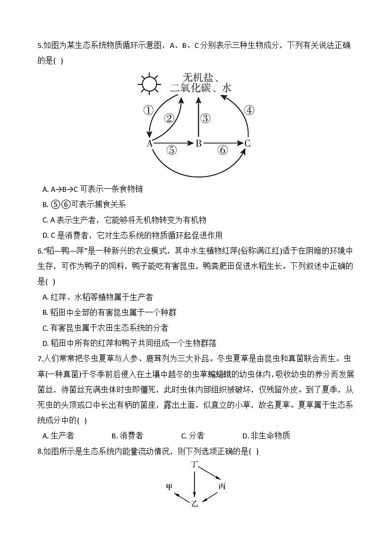 第7讲 生态系统 备战2022 浙教版科学 中考高频考点 加强练第2页