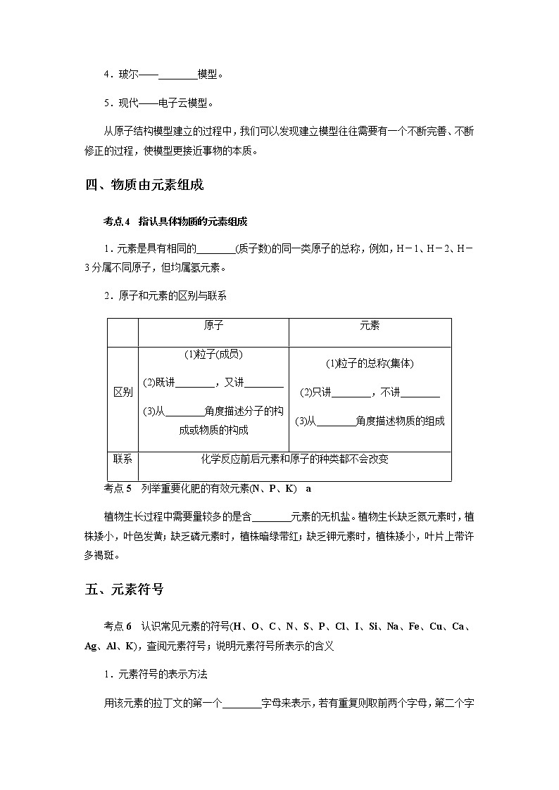 备战2022 中考科学 精讲精练 专题27 构成物质的微粒、元素、化合价(学案)02