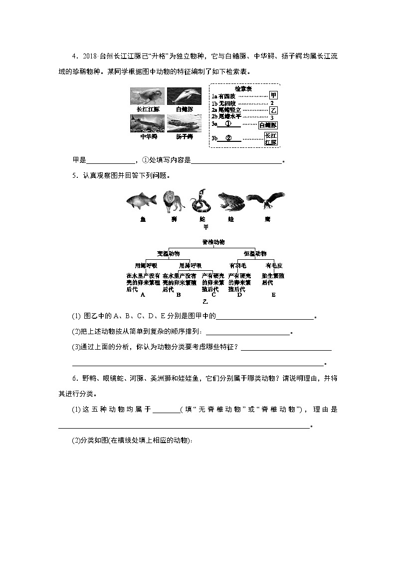 浙教版 七年级上册 2.4 第3课时 利用检索表来辨认生物练习题第2页