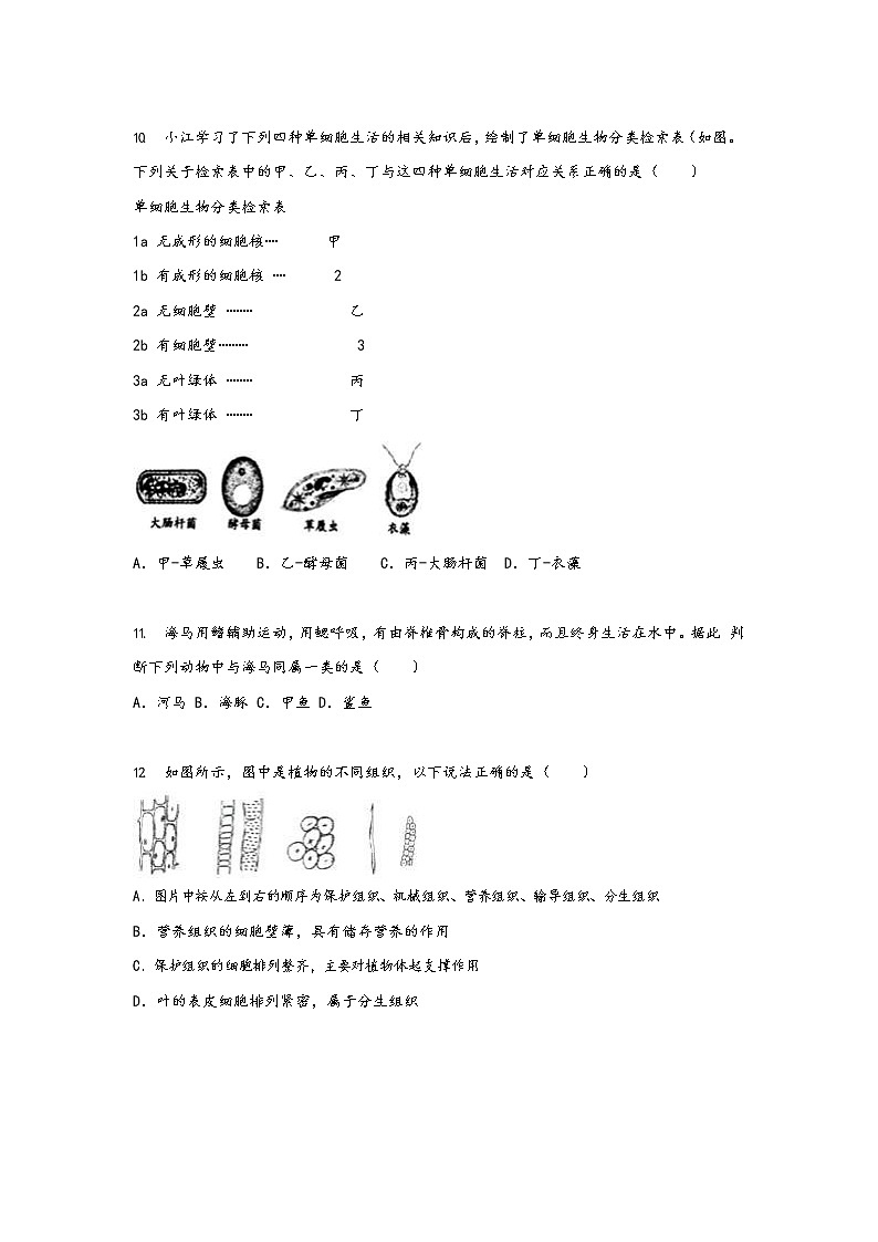 浙江省杭州建兰中学2021--2022学年科学七年级上册期中【试卷+答案】第3页
