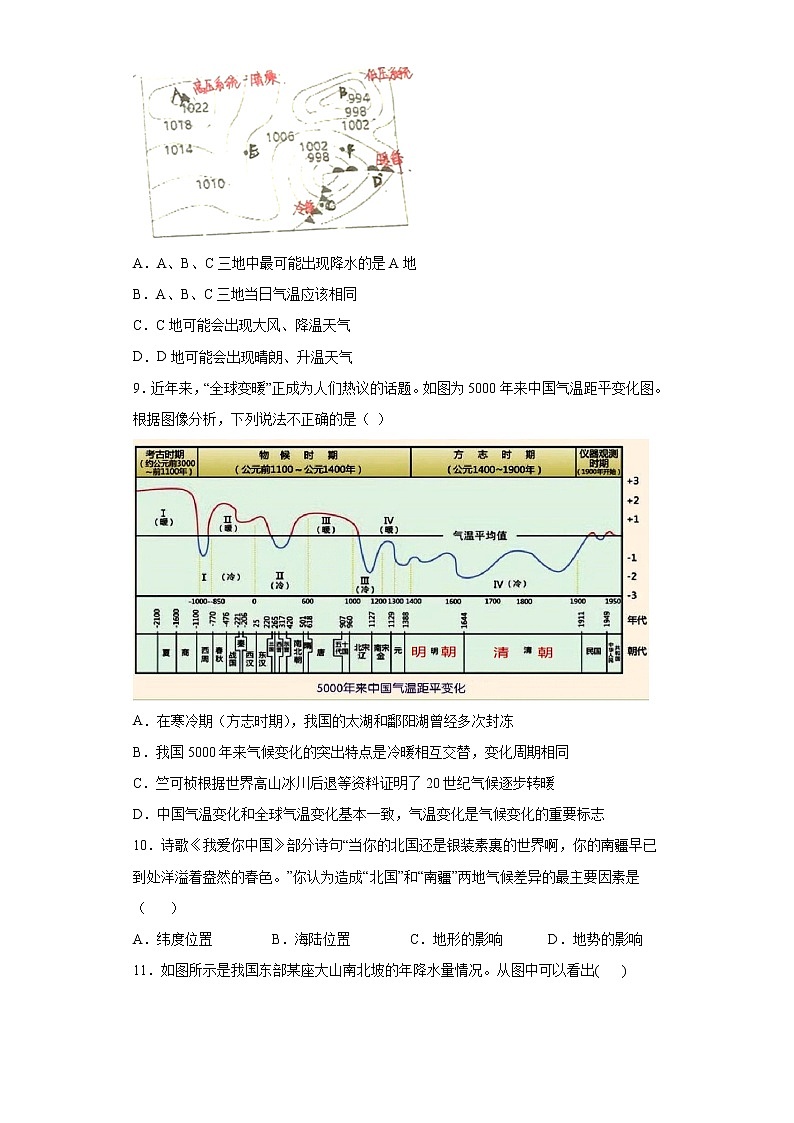 第二章 天氣和氣候單元測(cè)試卷第3頁(yè)