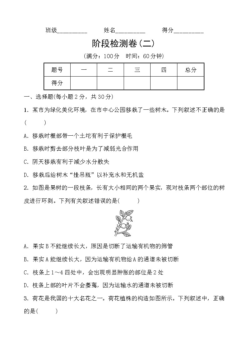 备战2022 浙教版科学 中考一轮复习 阶段检测卷(二)(学生)第1页