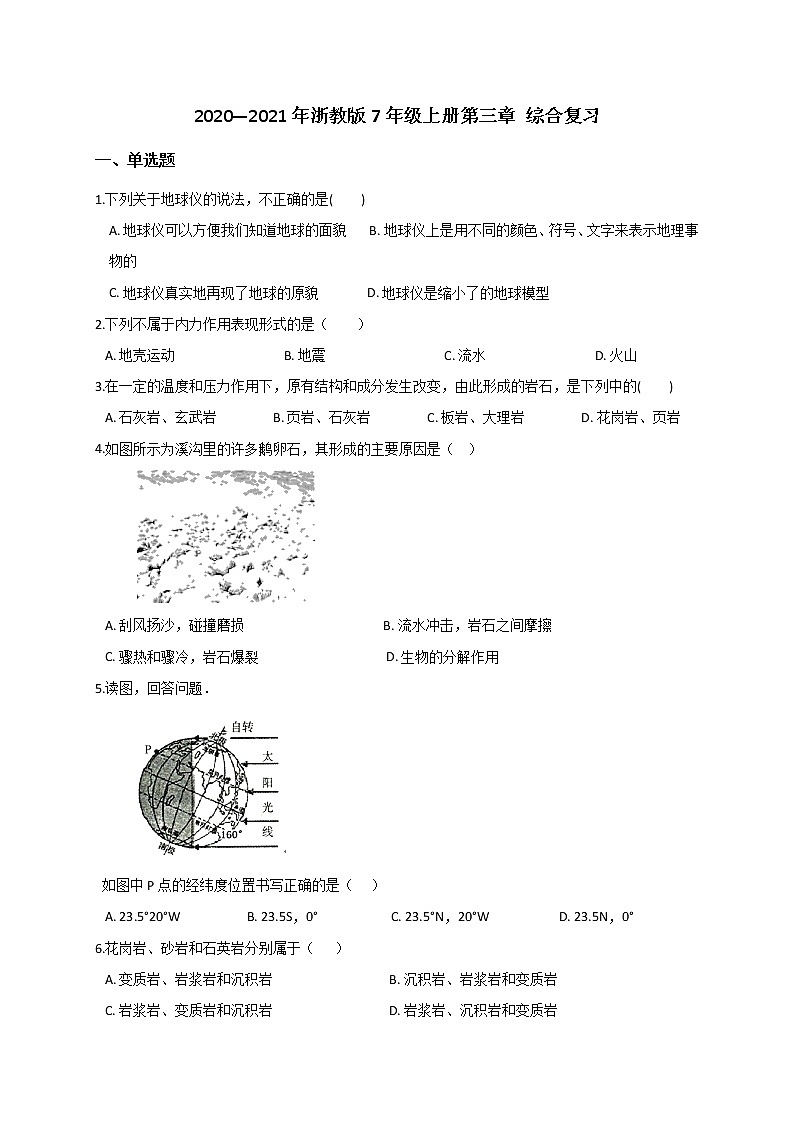 第三章 综合复习— 浙教版七年级科学上册练习01