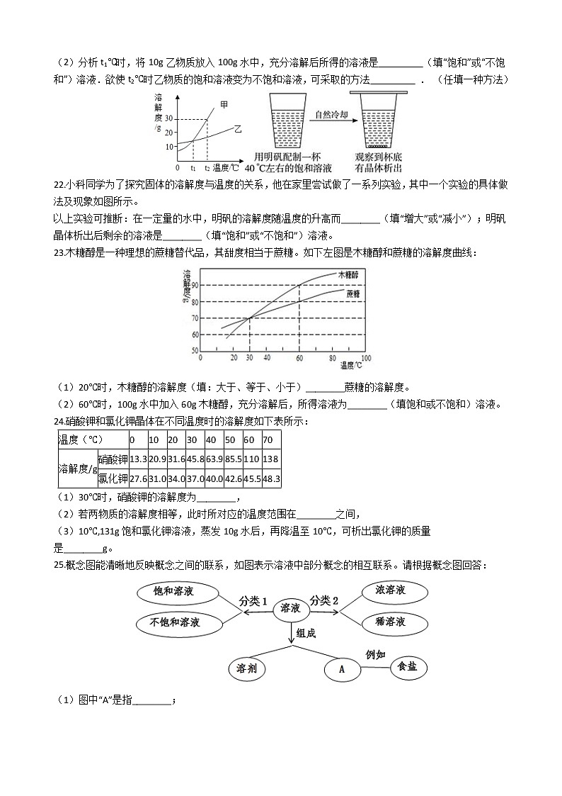 华师大版 七年级下册 1.3 水是常用的溶剂 同步自测03