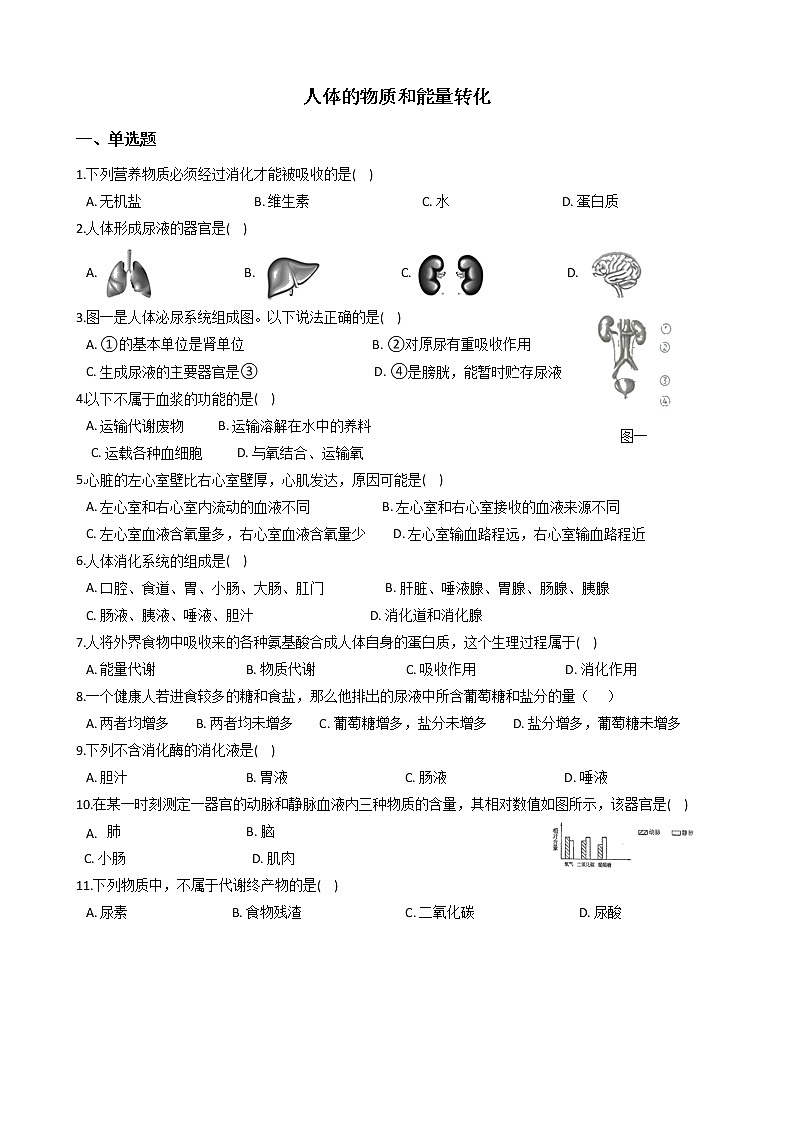 2022年华师大科学八上人体的物质和能量的转化同步练习01
