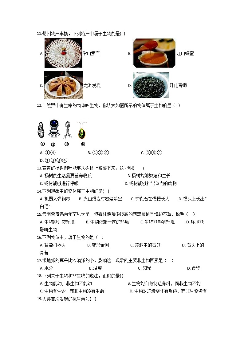 初中科学华师大地球上的生物同步练习第2页