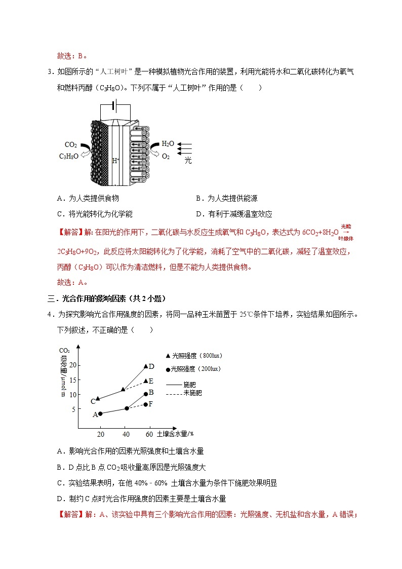 2022年浙江中考科学复习重难点精练 精练2 植物的光合作用和呼吸作用03